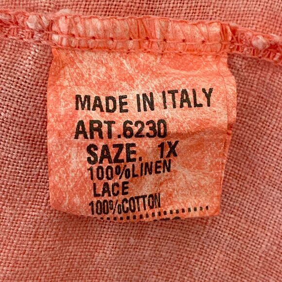 Alessia Pacini Linen Tunic Dress Womens 1X Salmon Pink Lace Pintuck Front Shift - Picture 9 of 10